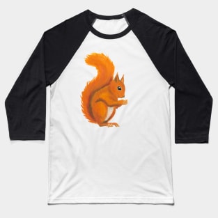 Red Squirell Watercolor Gouache Pattern Baseball T-Shirt